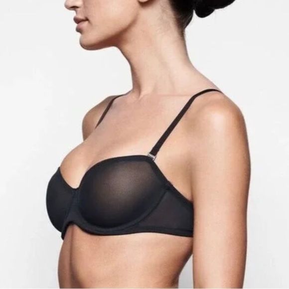 NWT SKIMS Ultra Fine Mesh Strapless Underwire Bra Onyx - Picture 3 of 6